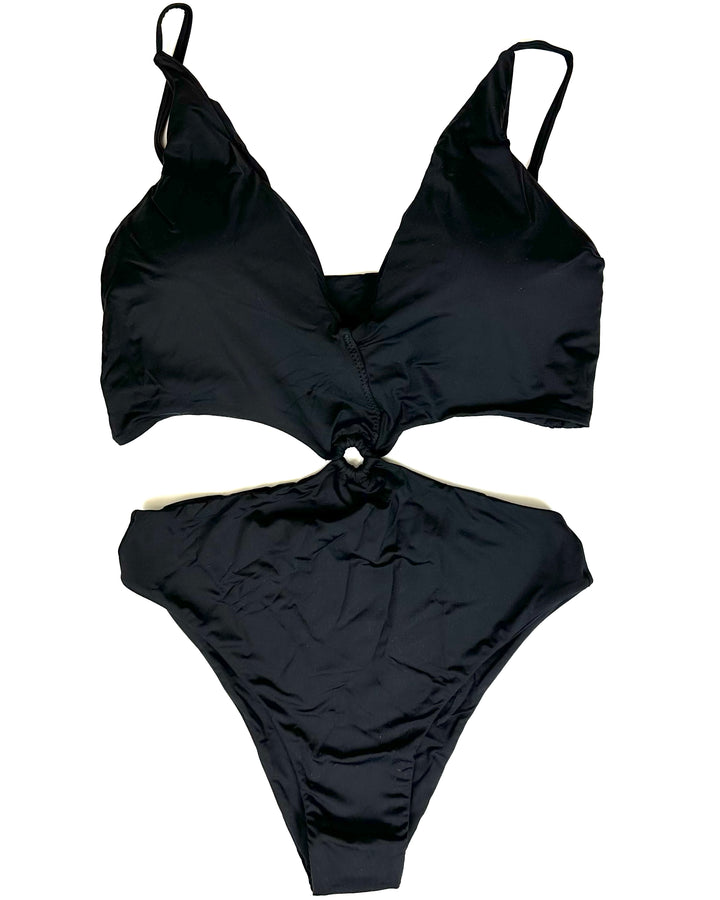 Black Plunge Cut Out One Piece - Size 10/12