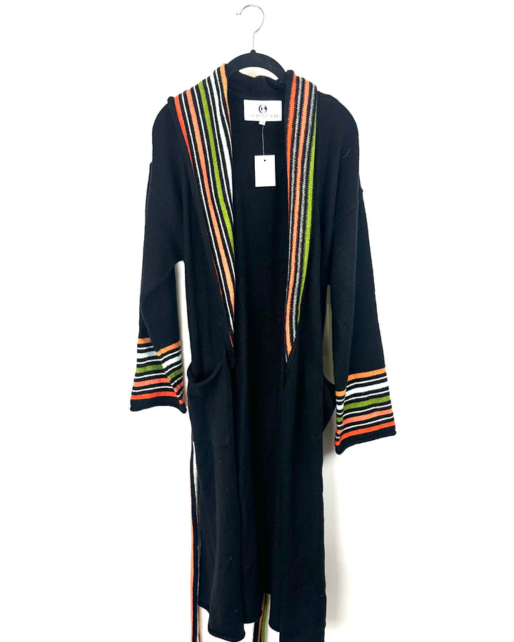 Black Striped Belt Cardigan- Medium