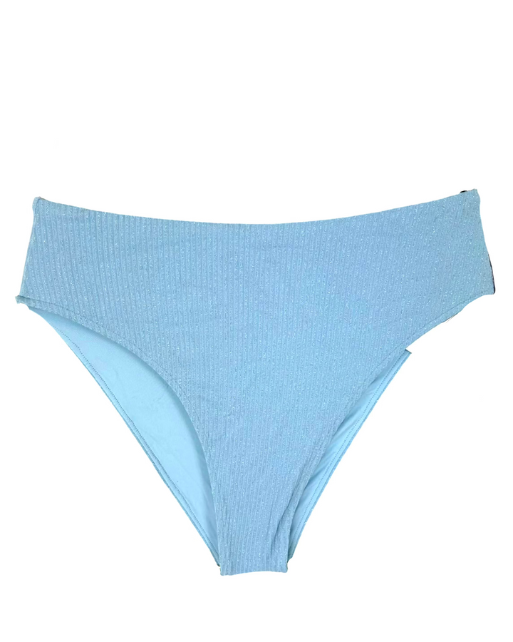 Metallic Light Blue High Waisted Bikini Bottom - Extra Small