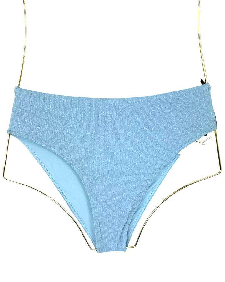 Metallic Light Blue High Waisted Bikini Bottom - Extra Small