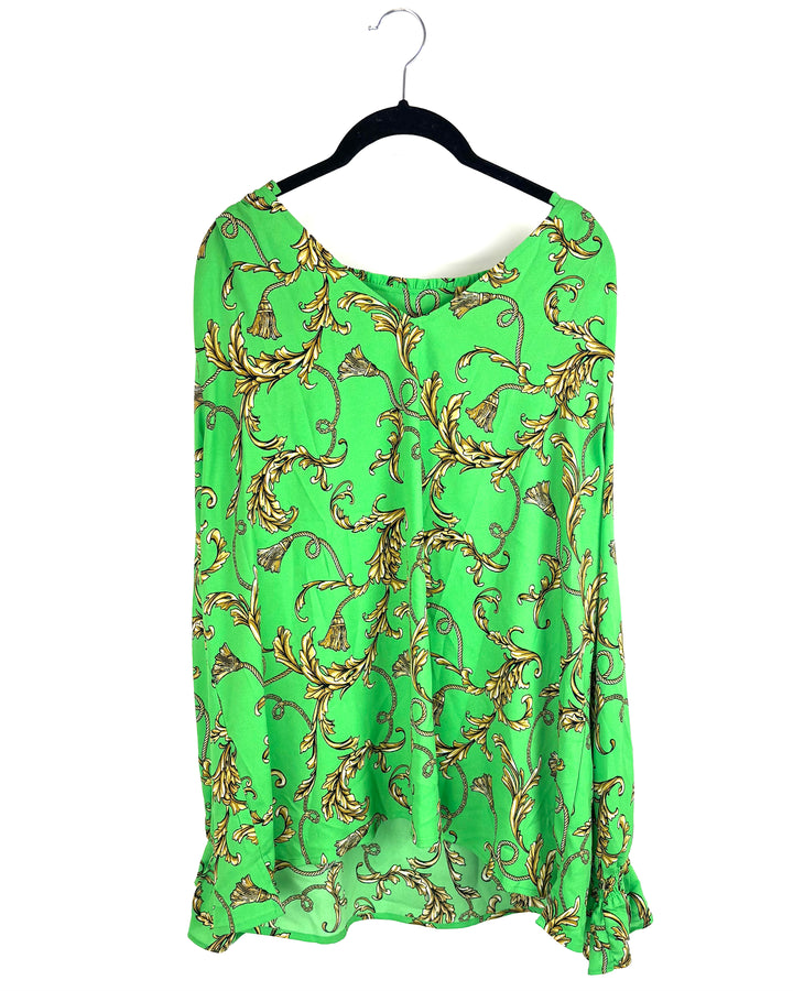 Green Printed Smock Sleeve Blouse - Size 14/16