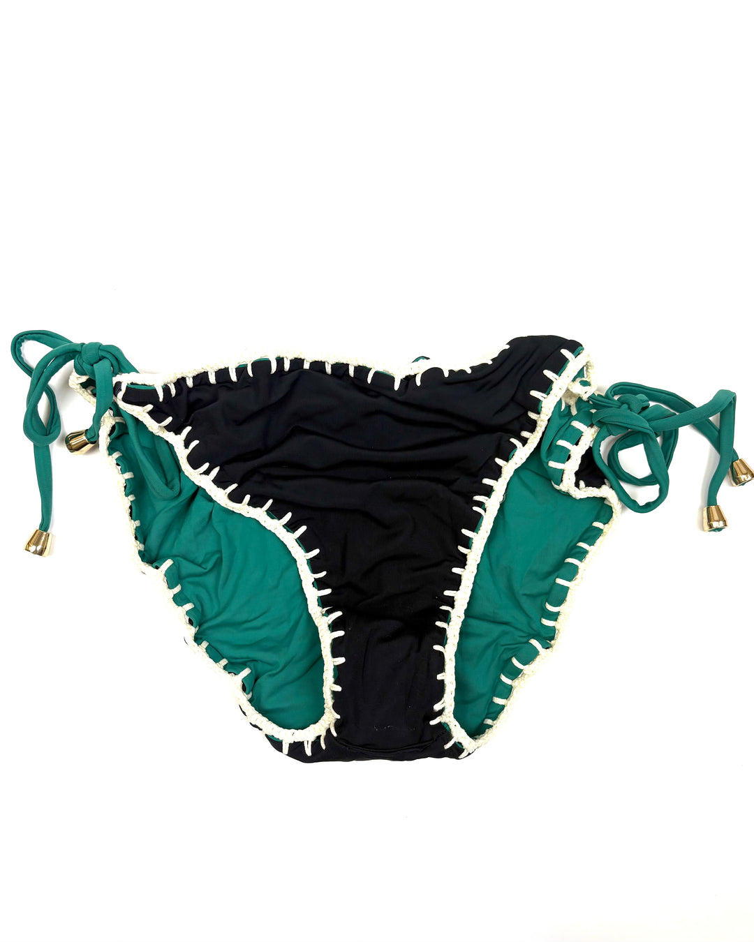 Emerald Green and Black Reversible Crochet String Bikini Bottom - XL