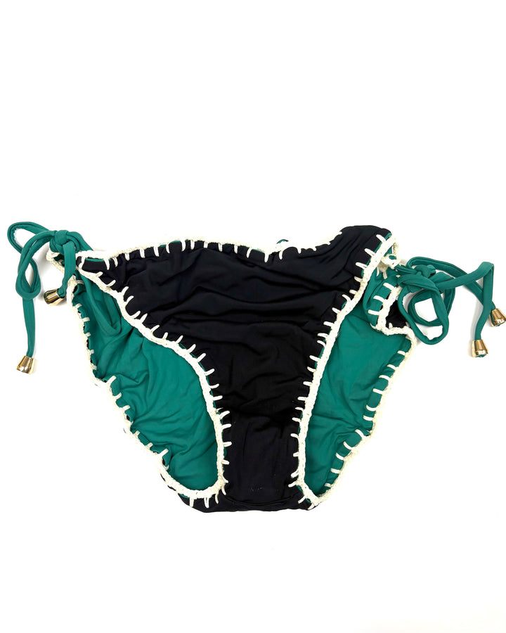 Emerald Green and Black Reversible Crochet String Bikini Bottom - XL