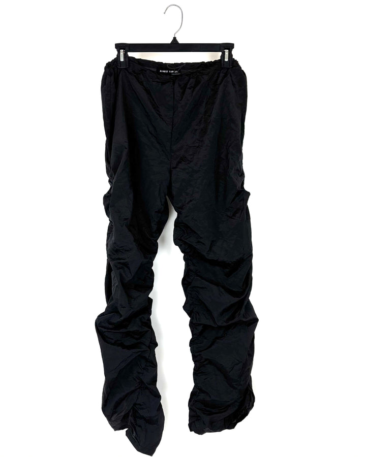 Black Ruched Parachute Pants With Elastic Waist - Size 2/4