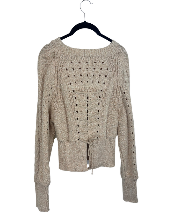 Beige Lace Up Pullover Sweater - Size 2/4