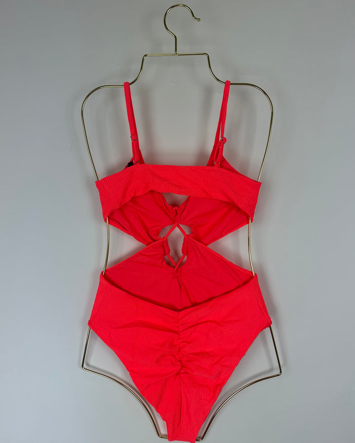 Neon Coral Front Cut Out One Piece Swimsuit - Small