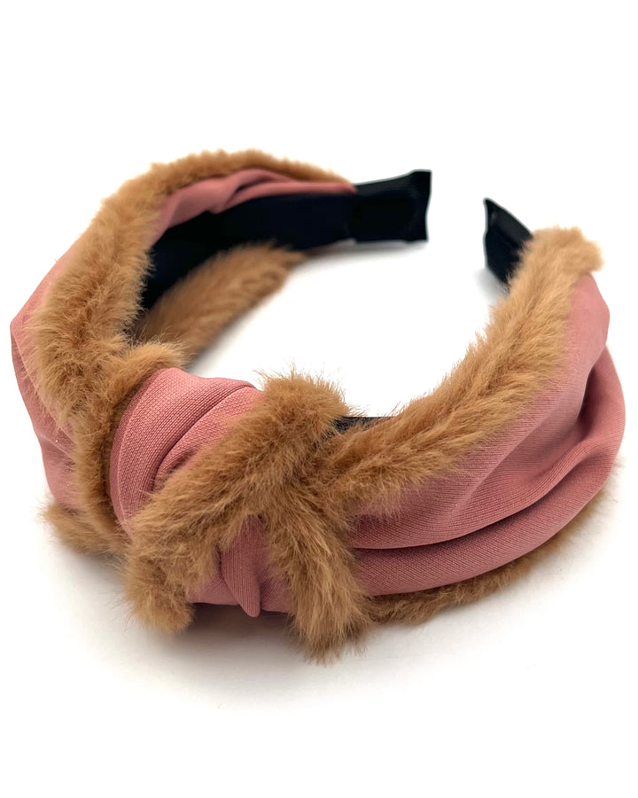Pink and Tan Faux Fur Headband