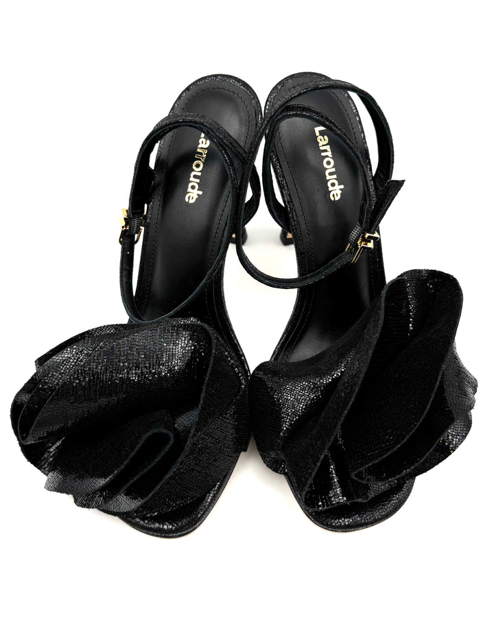 Black Metallic Leather Heel - Size 6, 8 and 10