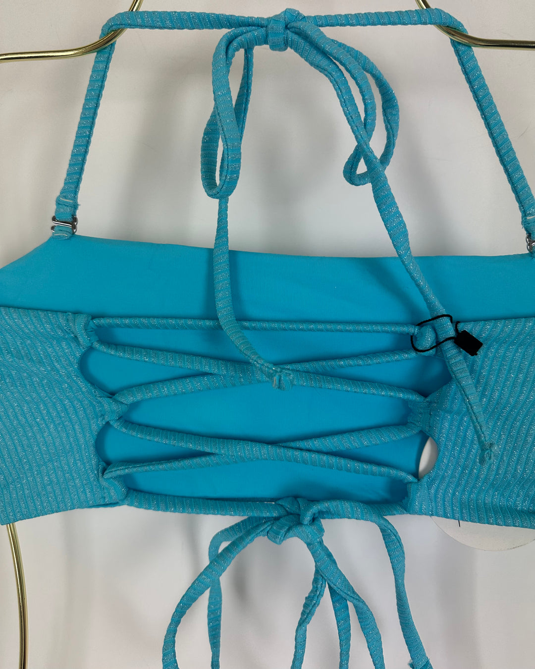 Metallic Light Blue Corset Like Bandeau Bikini Top - XS, S, XL, XXL