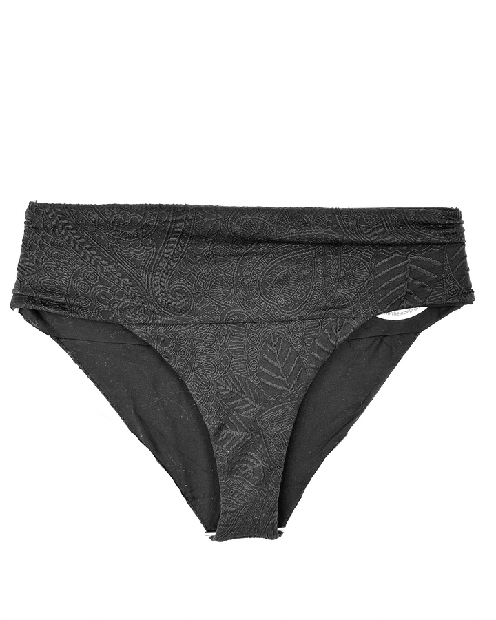 Black Embossed Thick Waistband and Fuller Coverage Bikini Bottom - Extra Small