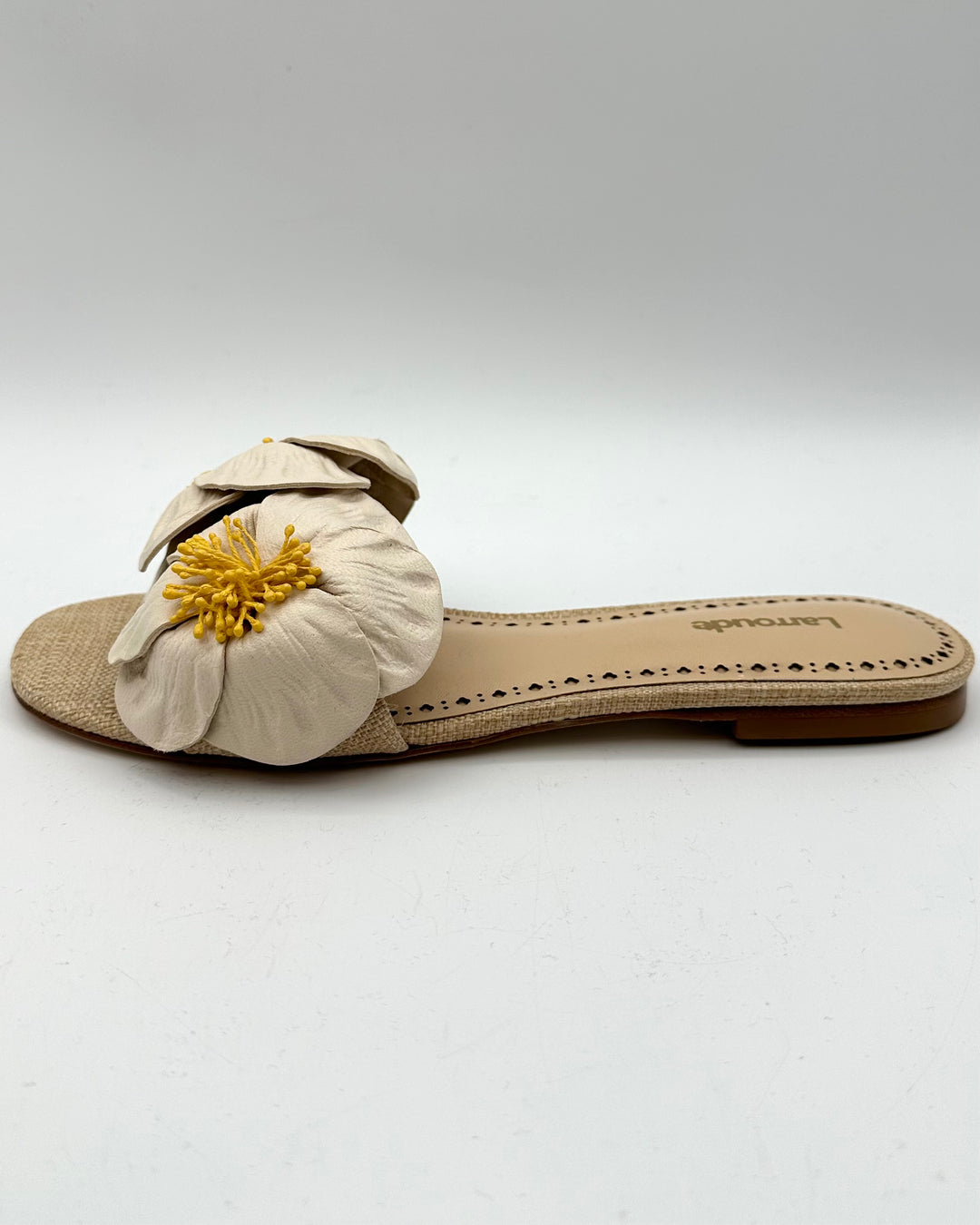 Ivory and Raffia Floral Sandals - Size 6.5