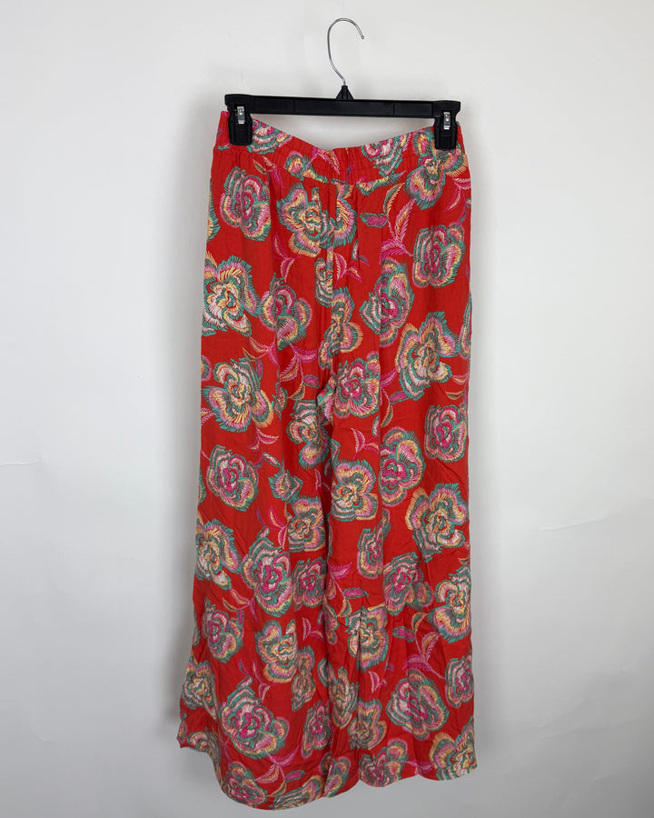 Wide Leg Red Floral Pants - Size 4/6