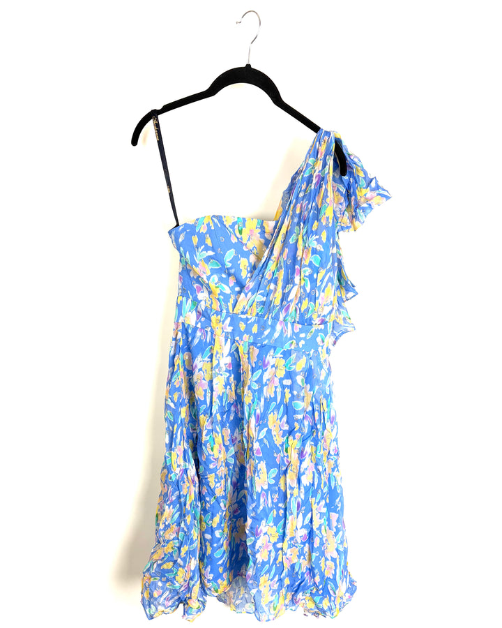 Blue Floral Patterned Dress - Size 4