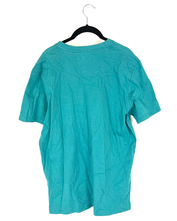 MENS Teal V-Neck Relaxed Fit T-Shirt - Medium
