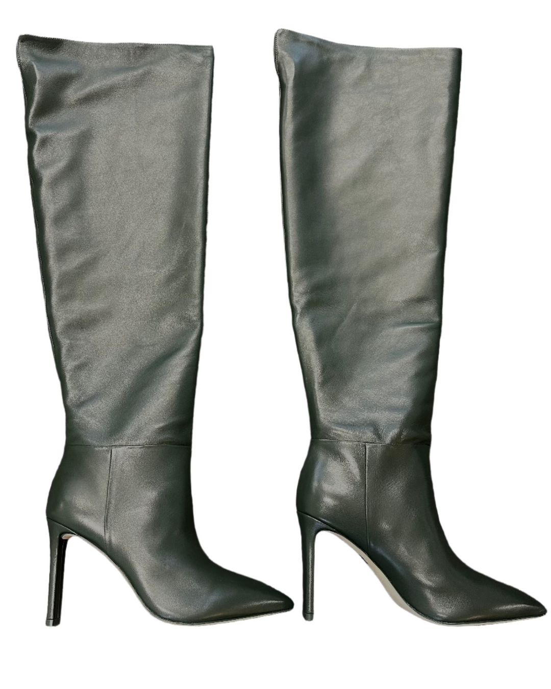 Forest Green Leather Pointed Toe Boots - Size 7.5 and 8