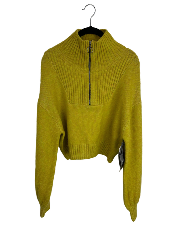 Cropped Yellow Quarter Zip Sweater - Size 2/4