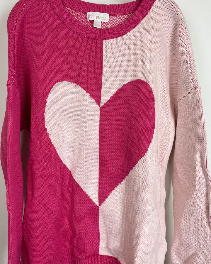 Thick Pink Knit Heart Sweater - Size 6/8