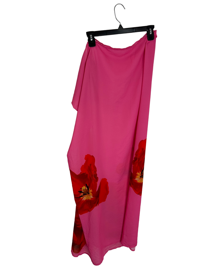 Pink Floral Long Sarong Cover Up - Small/Medium