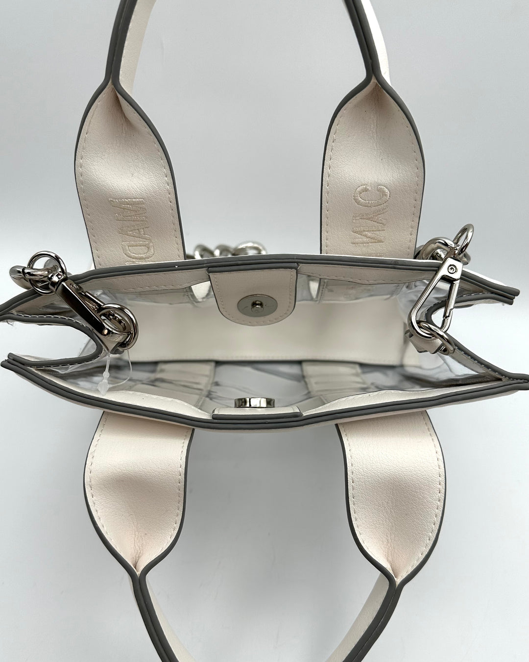 Ivory and Transparent Crossbody Tote Bag