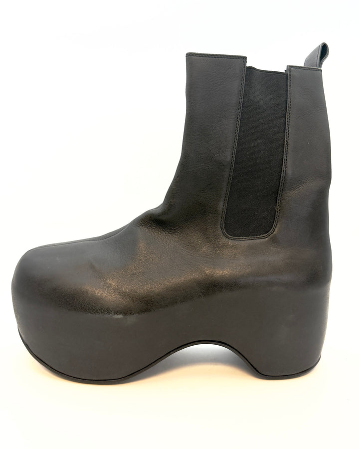 Black Leather Platform Booties - Size 40