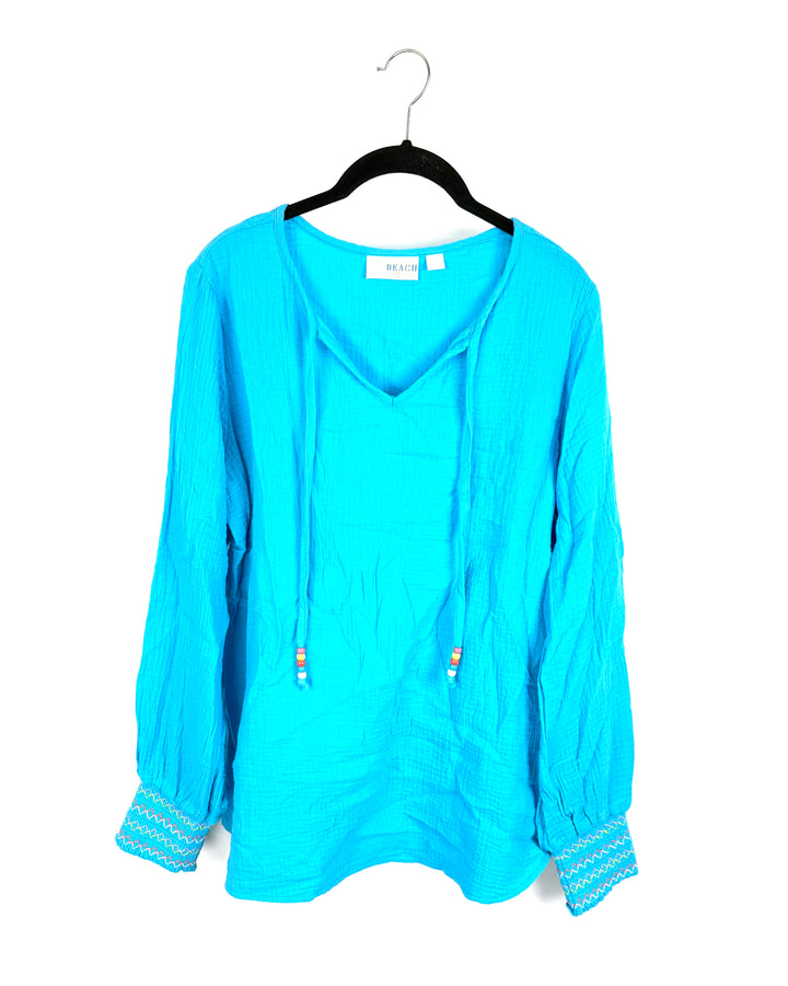 Bright Blue V-Neck Long Sleeve Top - Size 6/8