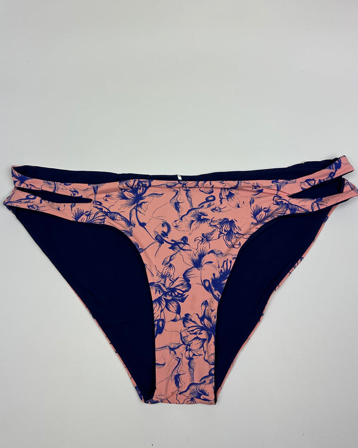 Dusty Pink and Blue Floral Side Cut Out Bikini Bottom - Extra Large