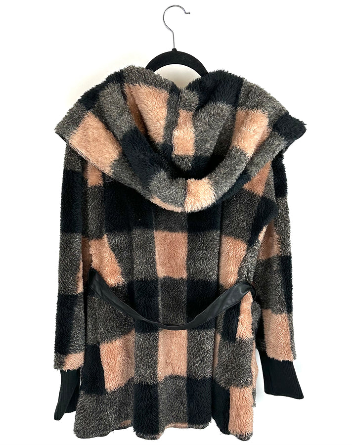 Brown and Black Checkered Lounge Cardigan - Size 6/8