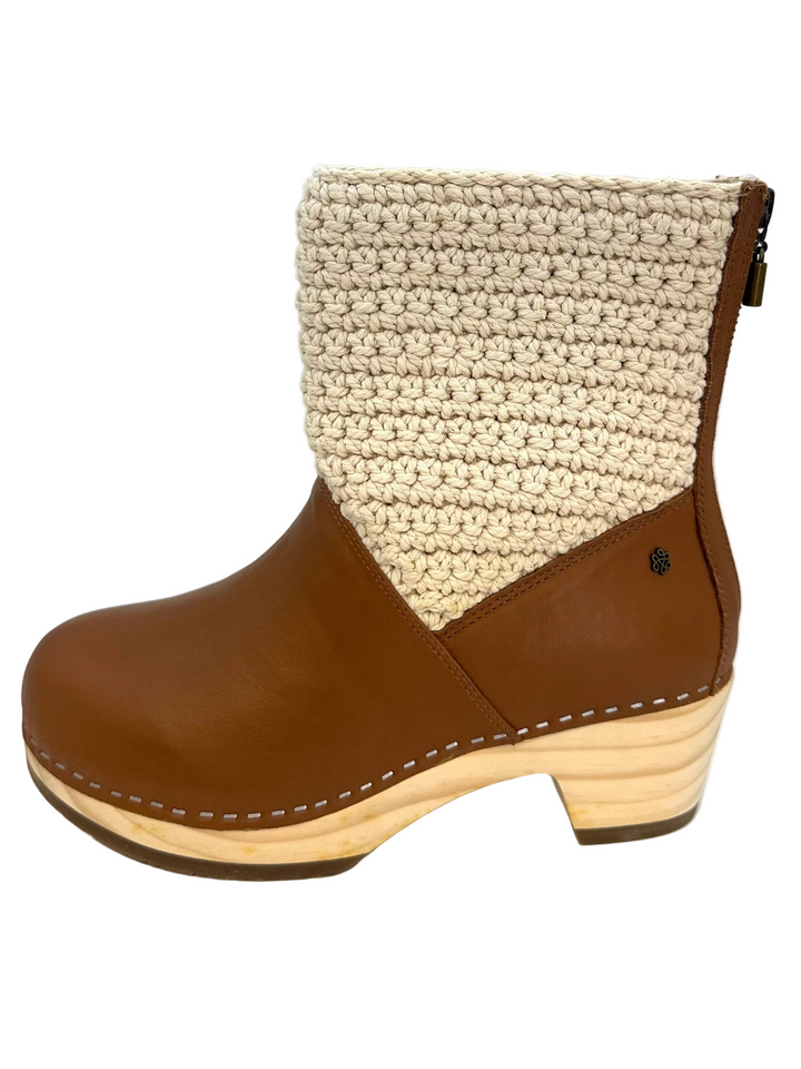 Brown Leather & Crochet Clog Boots - Size 6-11