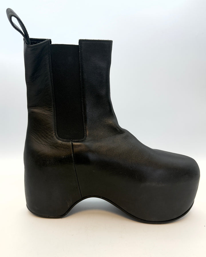 Black Leather Platform Booties - Size 40