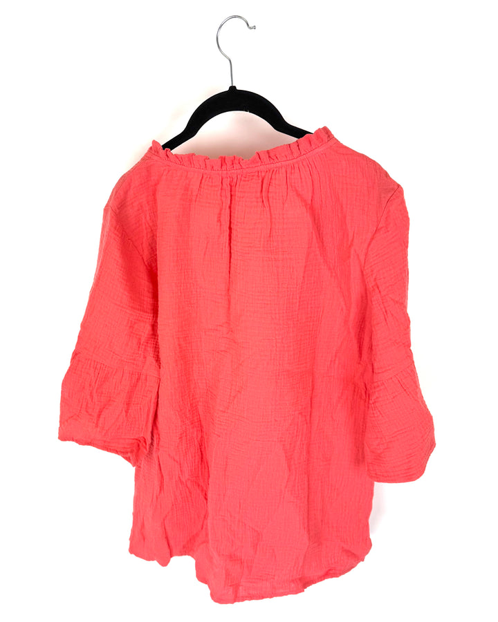 Coral Floral Embroidered Top - Size 6/8