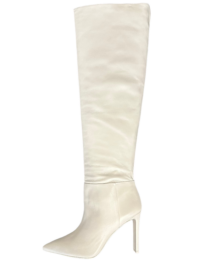 Cream Ultra Tall Leather Pointed Toe Boots - Size 8.5 and 9