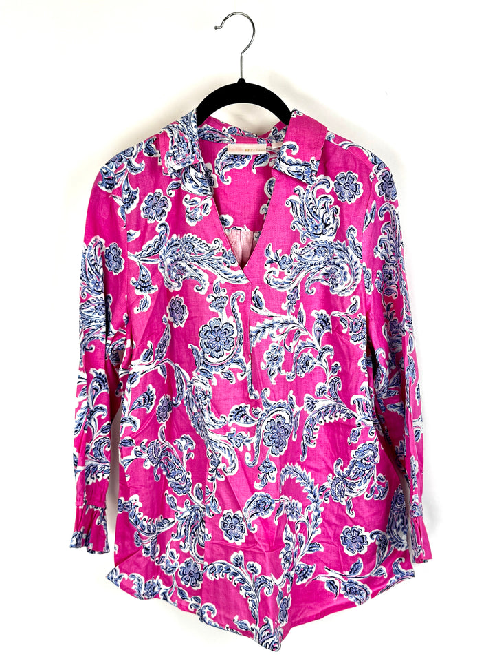 Pink Paisley Long Sleeve Top- Size 6/8