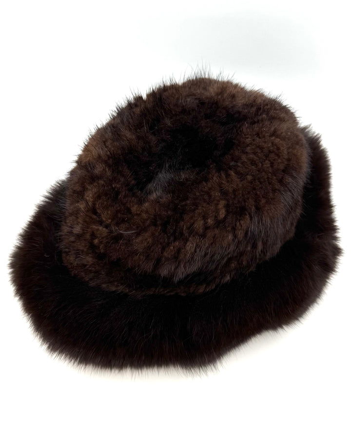 Dark Brown Textured Faux Fur Bucket Hat