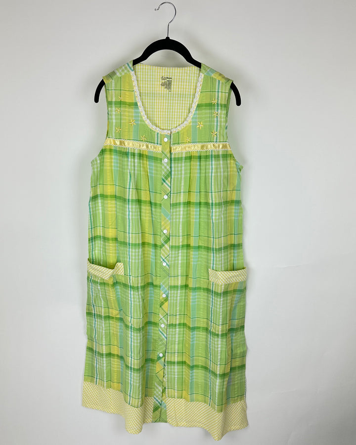 Green And Yellow Plaid House Dress - Size 8/10