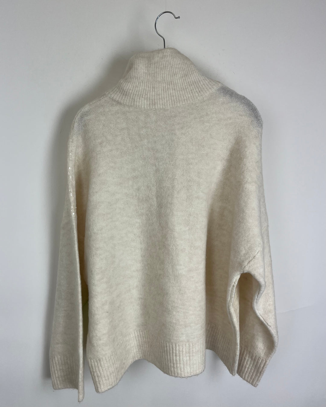 Cream Sequin Quarter Zip Sweater - Size 8/10