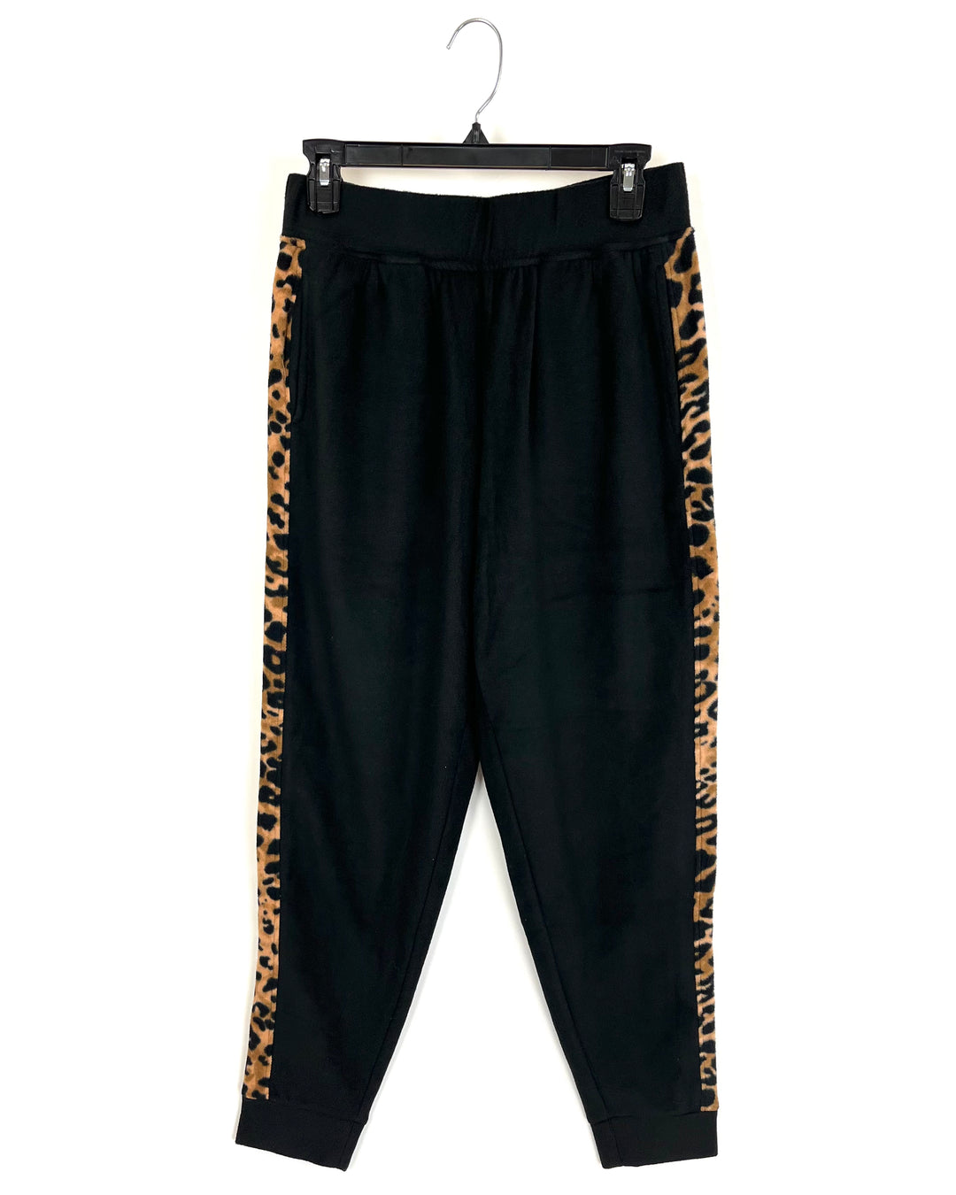 Black and Leopard Fleece Jogger Pants - Size 2/4