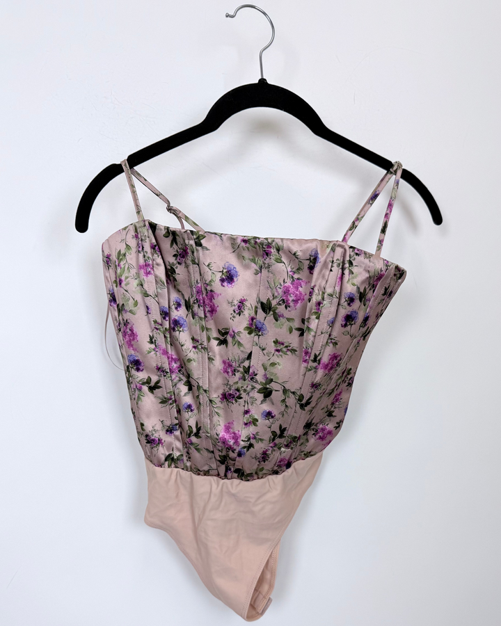 Nude Floral Corset Bodysuit - Size 00