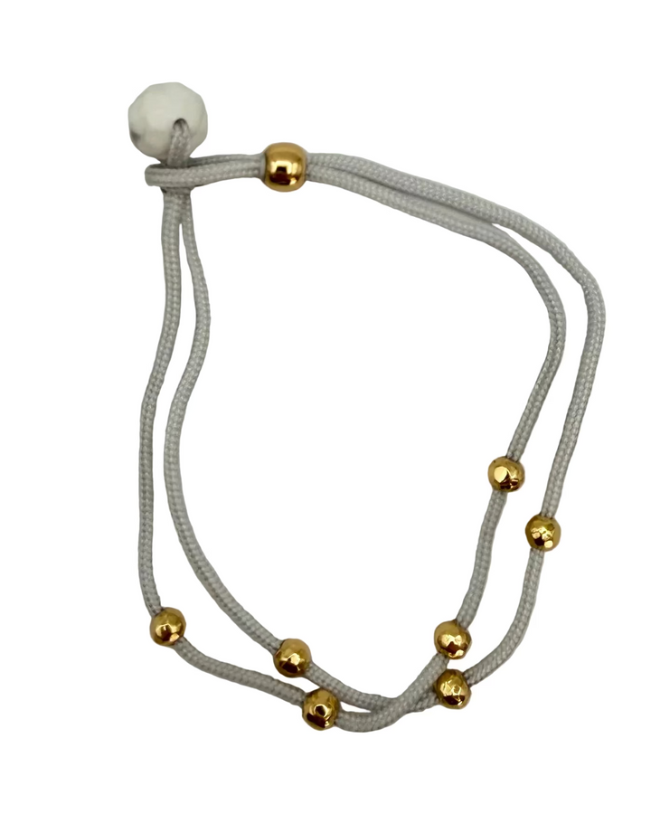Light Gray Rope Bracelet with Gold Beads