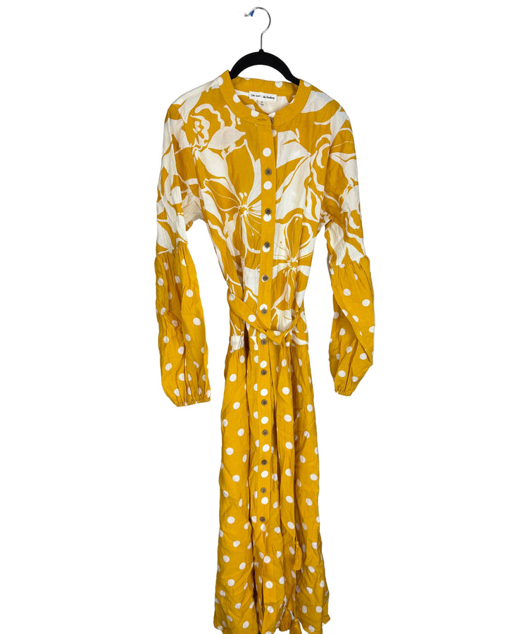 Yellow Patterned Long Sleeve Dress- Size 6/8