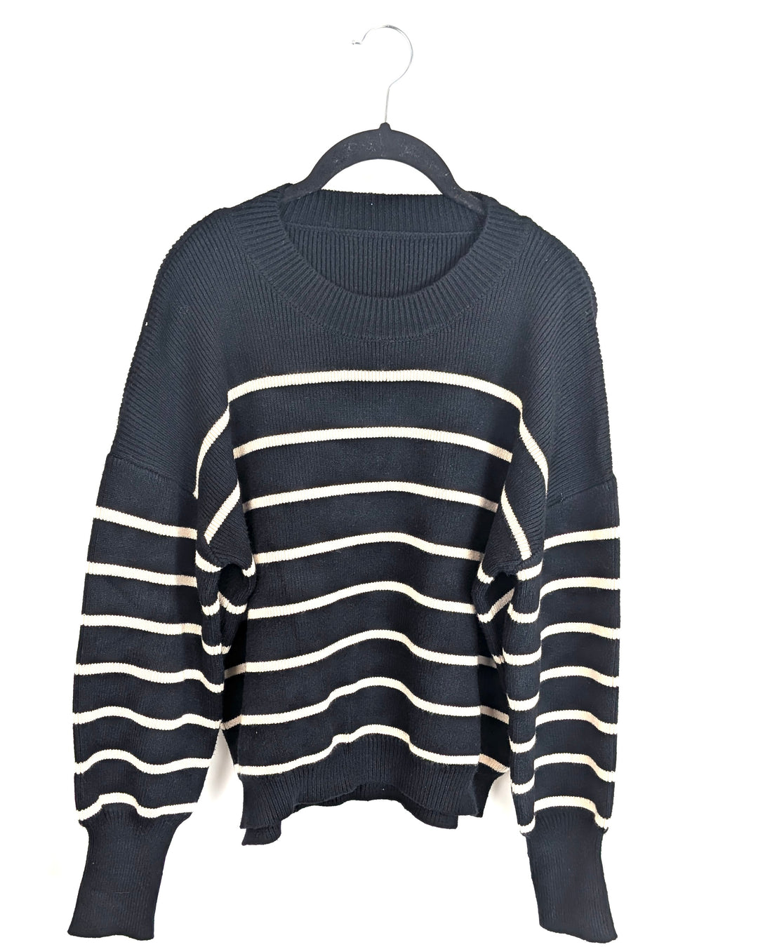 Black Cream Striped Mockneck Sweater - Small