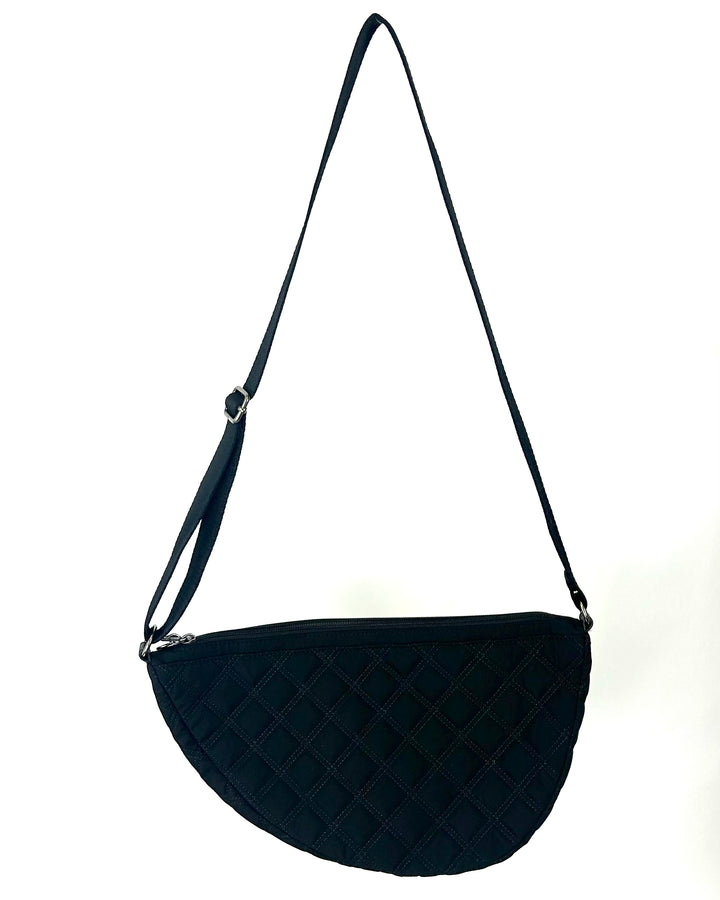 Black Quilted Crescent Shoulder Bag