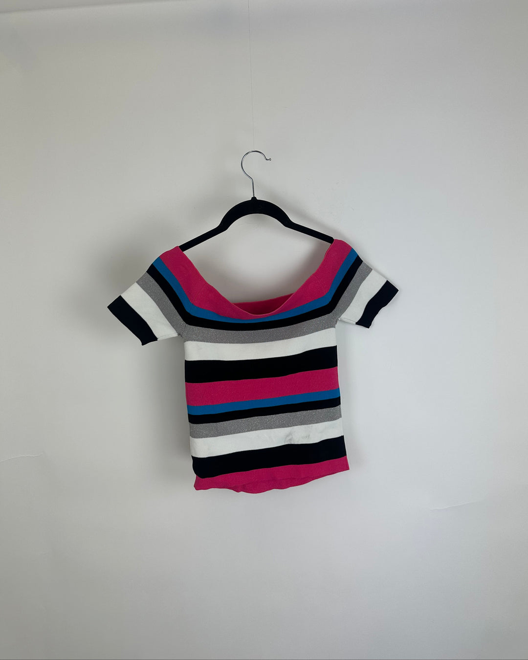 Off-The-Shoulder Stripe Knit Shirt - Size 2/4