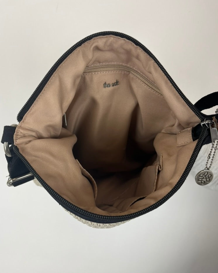 Beige and Black Crochet Crossbody Bag