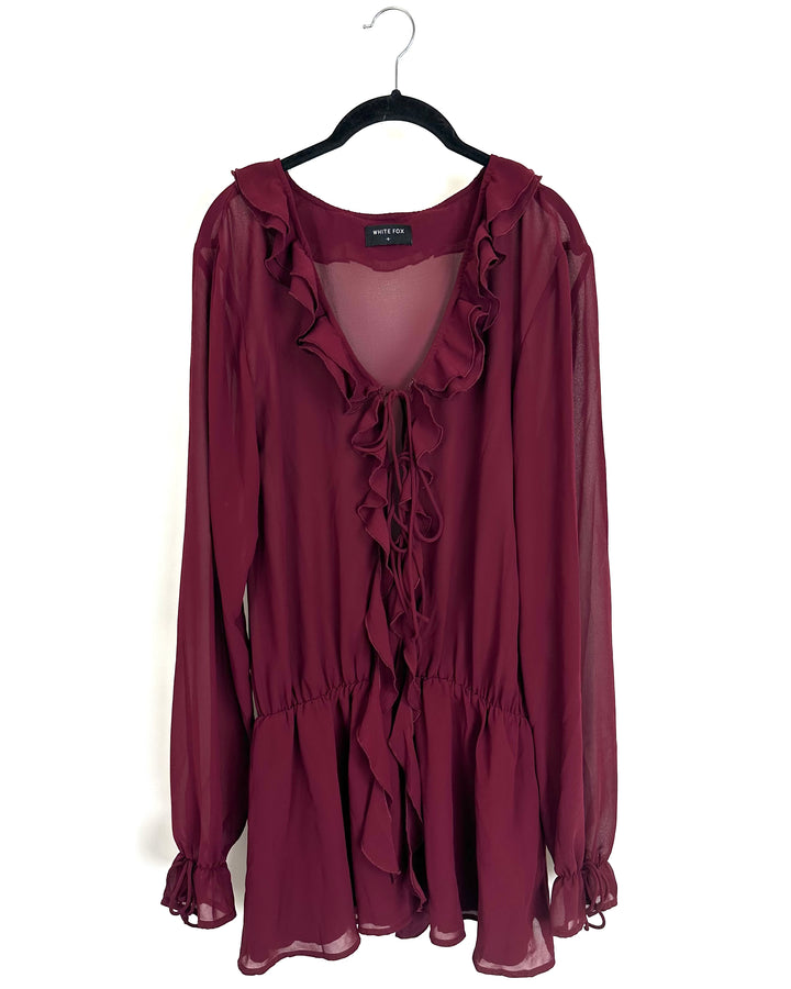 White Fox Maroon Sheer Dress - Small