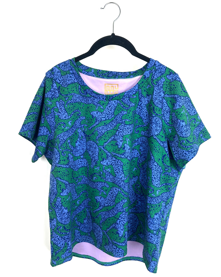 Blue & Green Abstract Cheetah Active Top - Size 6/8
