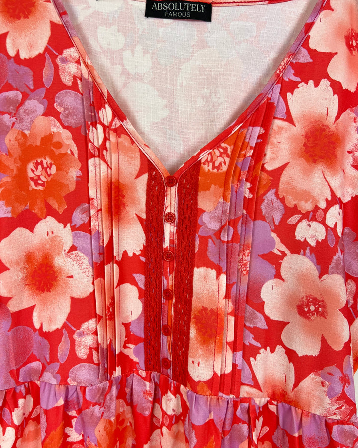 Coral Floral Dress - Size 6/8