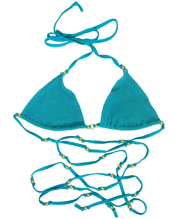 Teal Textured Strappy Bikini Top - XS - XL