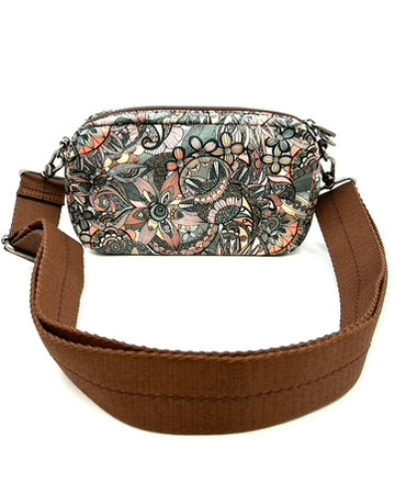 Brown Multipattern Crossbody Wallet