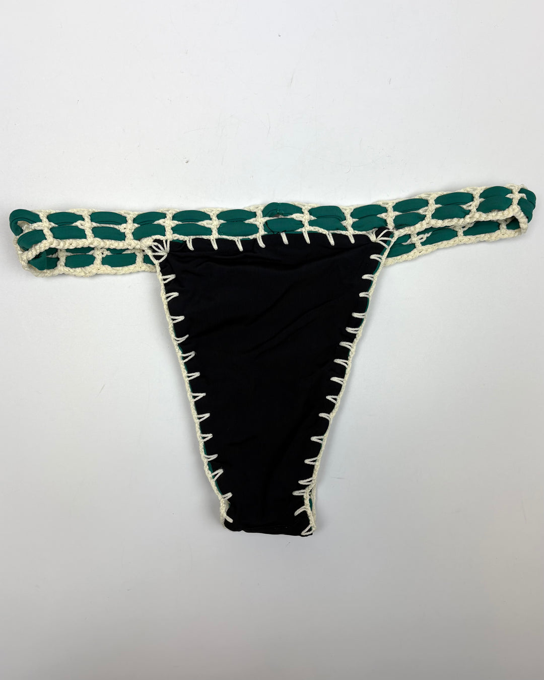 Emerald Green and Black Reversible Crochet Thong Bikini Bottom - Small and Large