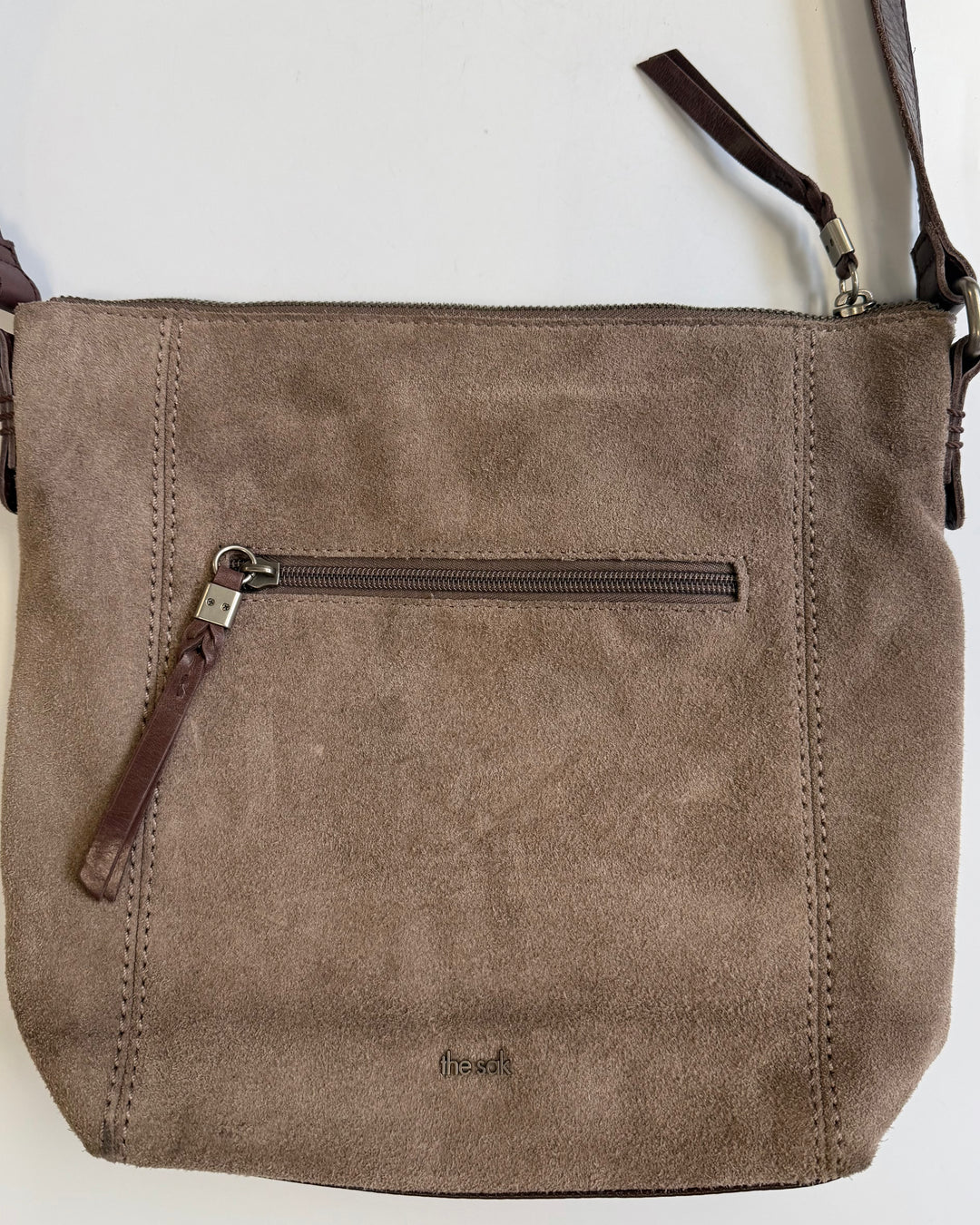 Dull Brown Suede Crossbody Bag